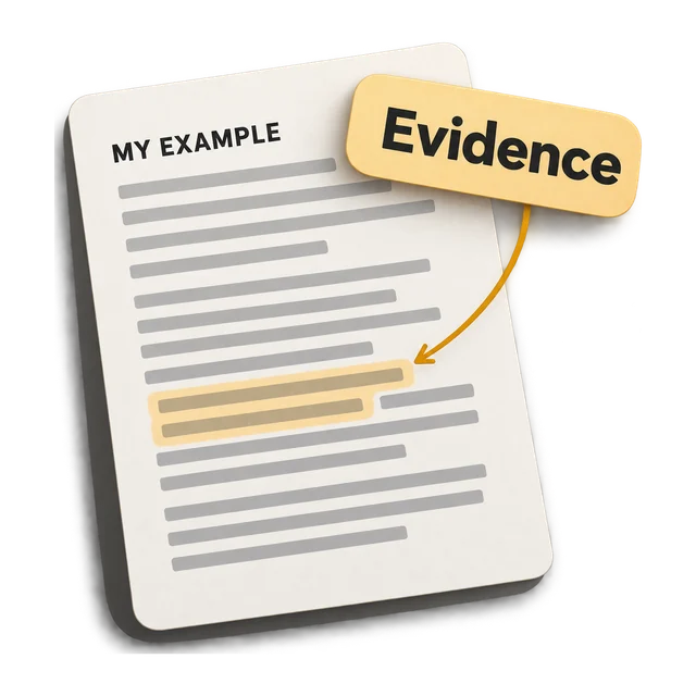 A story excerpt with an Evidence annotation pointing to a highlighted passage
